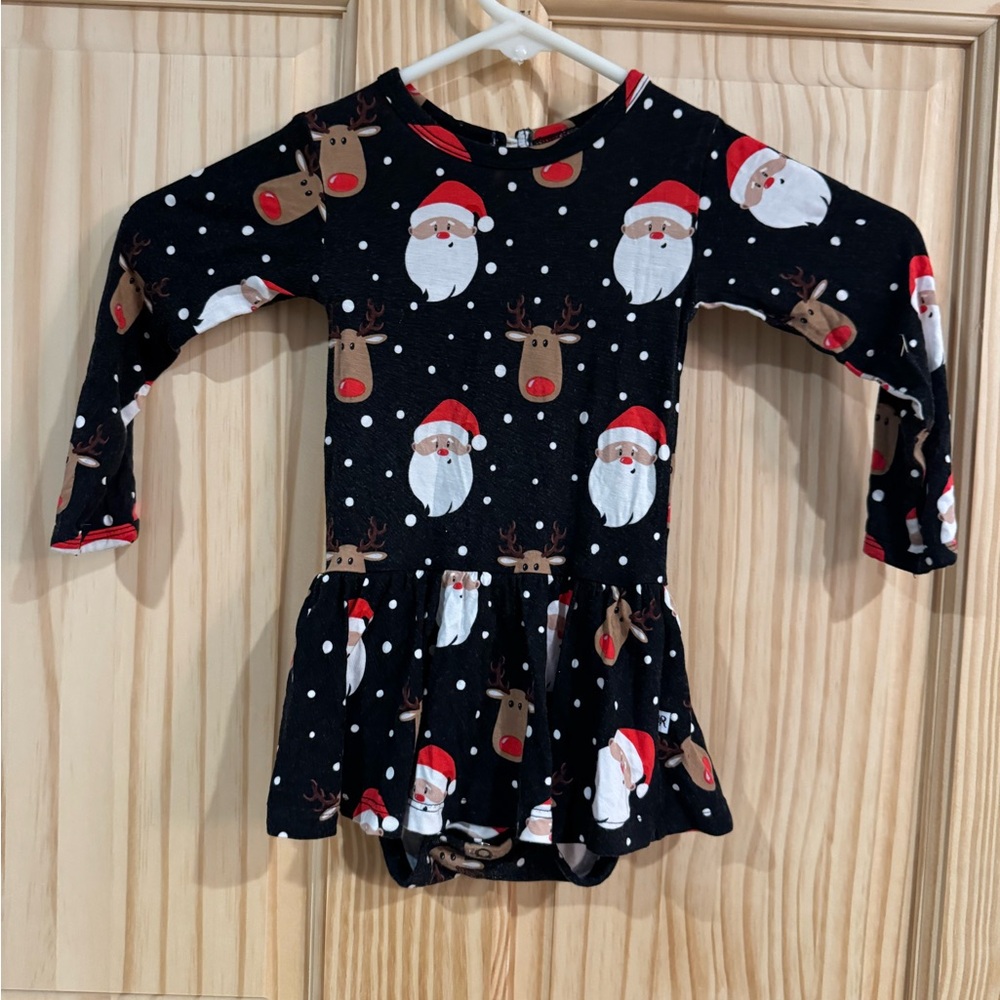 Bums & Roses‎ Santa Reindeer Bamboo Viscose Romper Dress Black 12-18 Months